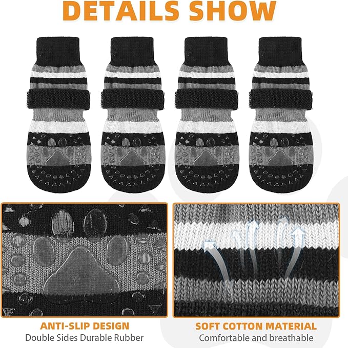 KOOLTAIL Anti Slip Dog Socks to Prevent Licking Paws and Slipping, Extra-Thick Grip Pet Boots & Paw Protectors, Winter Warm Puppy Shoes Booties for Hardwood Floors Small Medium Large Senior Dogs, SM