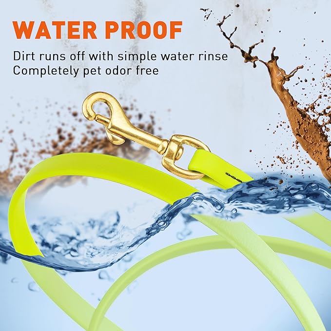 Viper Biothane K9 Working Dog Leash Waterproof Lead for Tracking Training Schutzhund Odor-Proof Long Line with Solid Brass Snap for Puppy Medium and Large Dogs, 15ft Safety Yellow