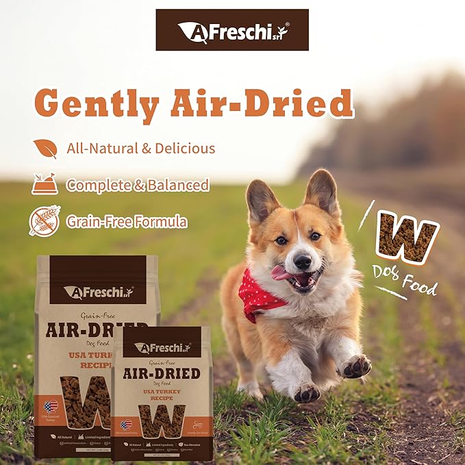 A Freschi srl Air-Dried Puppy & Adult Dog Food - Real Turkey Recipe | Grain-Free | High-Protein for Toy, Small & Large Breeds | Ideal for Picky Eaters, 2.2 lb Bag