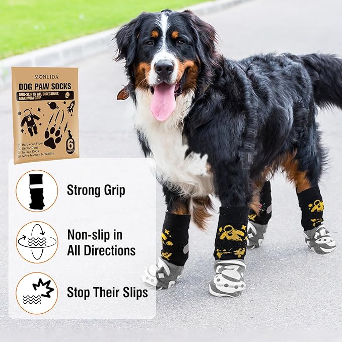 6 PCS Anti Slip Dog Socks to Prevent Licking Paws,Dog Paw Protector with Double Sides Grips,Traction Control on Hardwood Floor for Puppy Small Medium Large Senior Dogs