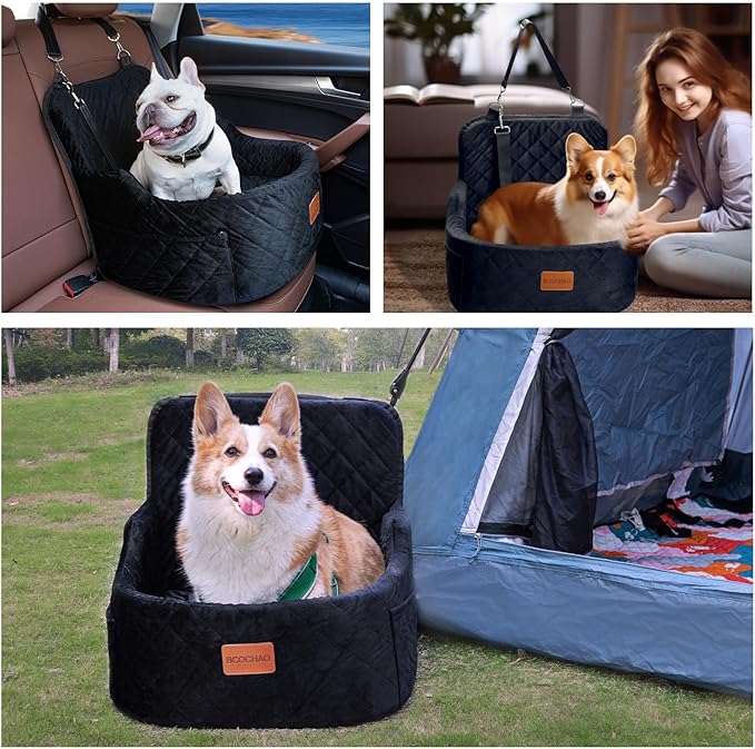 BCOCHAO Dog Car Seat for Small and Medium,Memory Foam Pet Booster Seats,for Dogs Car Ded Weighing no More Than 35 pounds,Removable and Easy to Install,Equipped with Storage Bag and Dog Blanket.