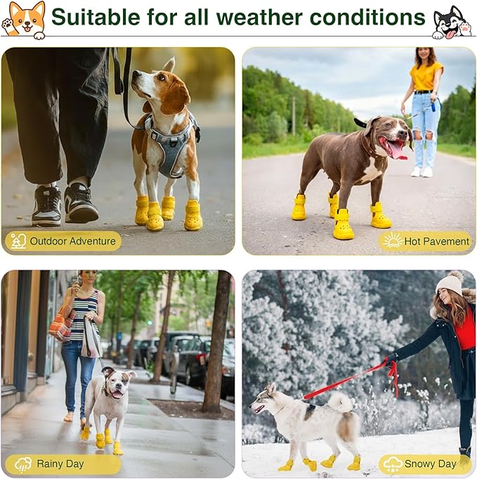 Dog Shoes for Hot Pavement and Snow – Waterproof, Non-Slip, Breathable Booties with Adjustable Straps for Small, Medium and Large Dogs (Yellow, L)