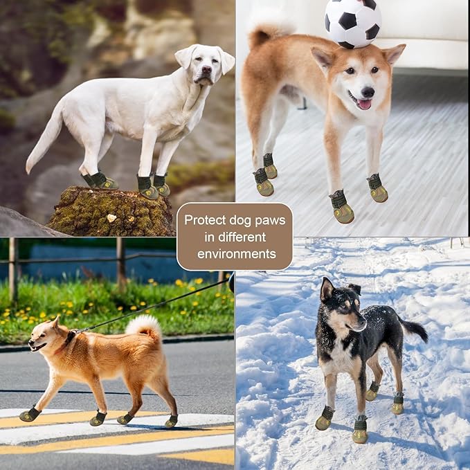 EXPAWLORER Anti-Slip Dog Shoes - 4PCS Waterproof Dog Boots with Reflective Straps for Outdoor Hiking, Dog Paw Protectors for Hot Pavement Winter Snow, Non Slip Dog Booties for Small Medium Large Dogs