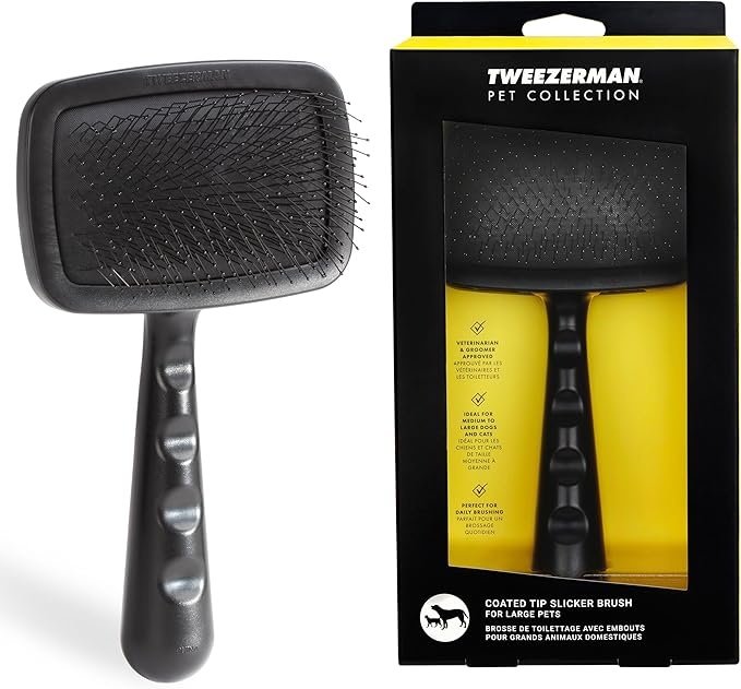 Tweezerman Dog and Cat Slicker Brush for Pets, Grooming Brush with Coated Bristles to Prevent Scratching and Ergonomic Handle