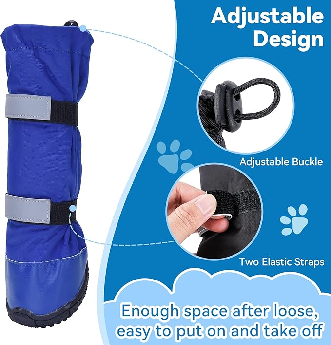 Hipaw Waterproof Dog Boots for Winter Snow Rain,Non-Slip Dog Shoes for Medium to Large Dogs,Extended Cuff Paw Protectors for Outdoor Walking Hiking
