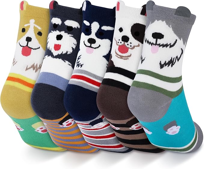 YSense 5 Pairs Cute Animal Socks for Women, Novelty Fun Crew Cotton Cat Dog Socks Stocking Stuffers Gifts for Women