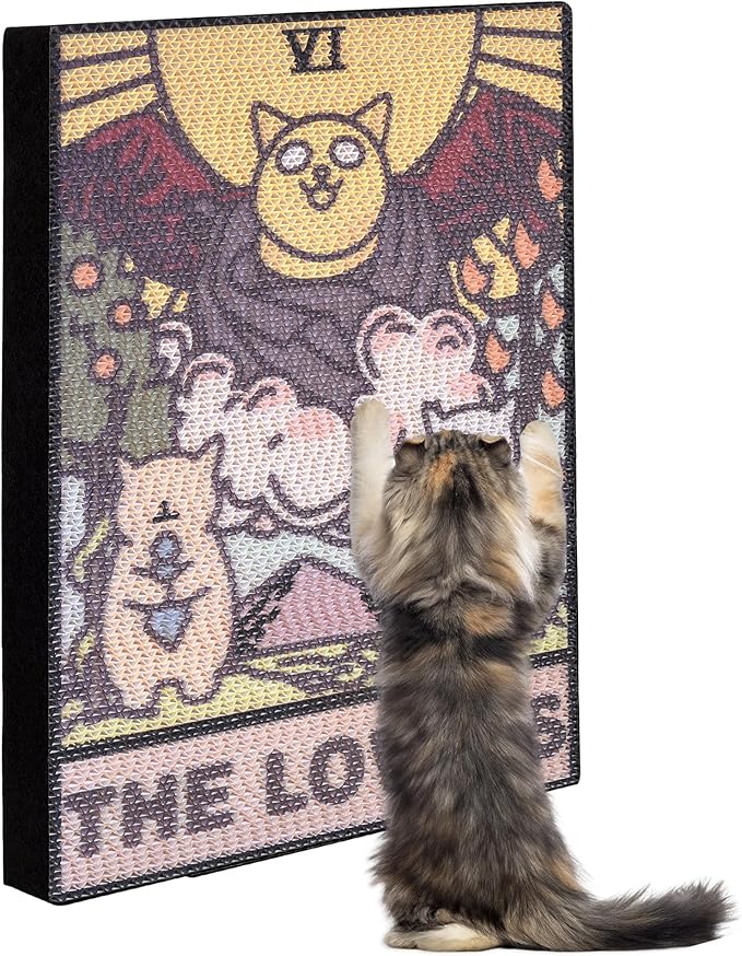 Tarot Cat Scratch Pad – Cardboard Cat Scratcher for Indoor Cats, Wall-Mount or Floor Use Cat Mat, Durable Scratching Post Alternative, Protects Furniture, Water-Based Ink 16×12×1.5 inch (The Lover)