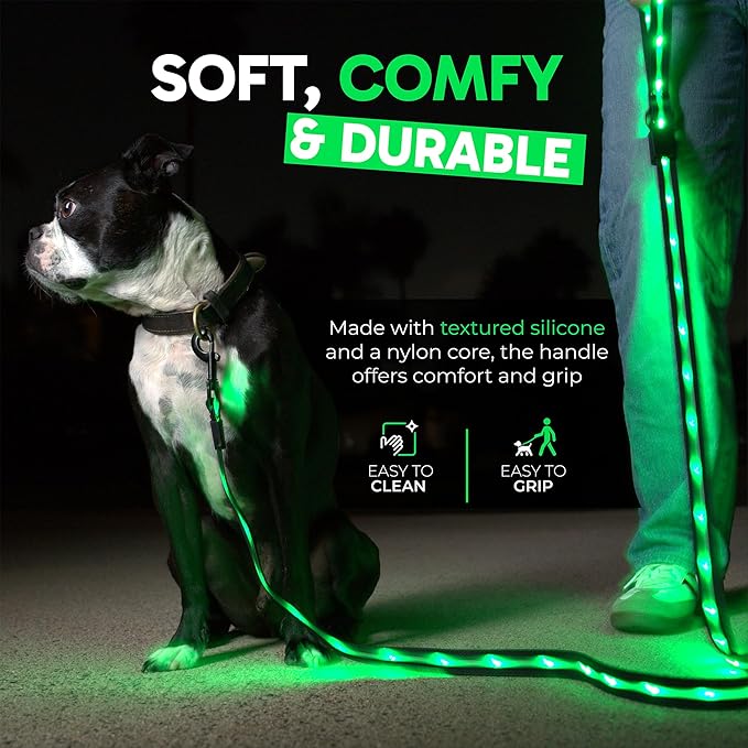 Luminoid LED Dog Leash | 6 ft | USB Rechargeable | 12 Multi-Color Animated Effects | Ultra-Bright LEDs Light-up Leash Keeps You & Dog Safe - by Glowy Zoey