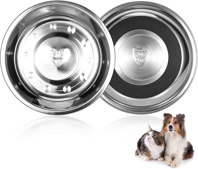 TranRantic 2 Pcs Stainless Steel Cat Bowls, Cats Food Bowls Whisker Friendly, 7 Inch/18cm Non-Slip Pet Bowl Cat Dish Feeding Bowls for Puppy, Small Dogs, Rabbits