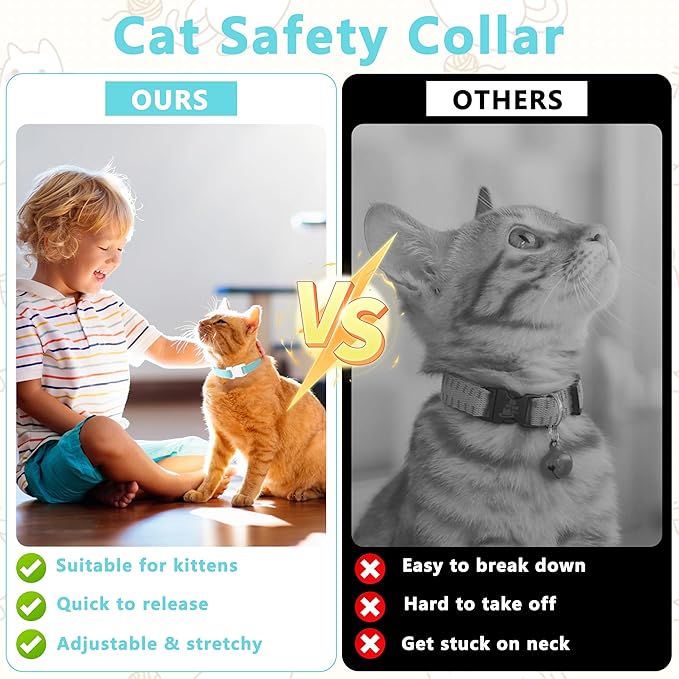 Elastic Cat Collar, Stretch Cat Collar Quick Release, Bright Colors Safety Kitten Collar Adjustable Collar for Kittens, Lightweight Soft Polyester Collars for Boy Girl Cats (Lightblue,S)