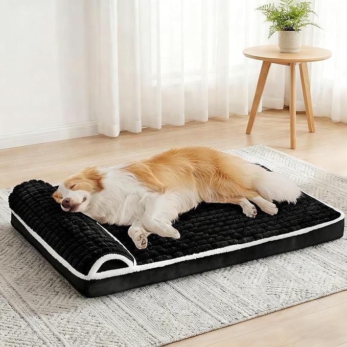 Orthopedic Dog Bed Large Sized Dog with Pillow 36''X24'', Waterproof Soft Comfortable Egg Crate Foam Pet Crate Beds Mat with Removable Washable Cover and Non-Slip Bottom, Black