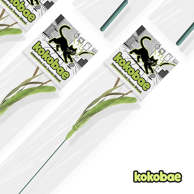 Kokobae Cat Wand Toy – Natural Grass-Inspired Cat Teaser Stick, Durable Design for Indoor Cats, Interactive Play for Exercise, Hunting, and Bonding