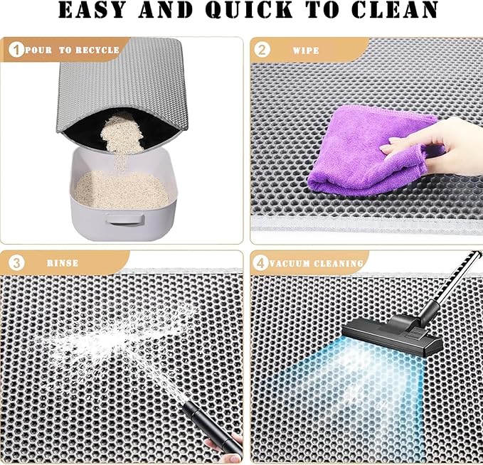 HCY&WLD Cat Litter Mat, Honeycomb Double Layer Cat Litter Trapping Mat, Waterproof Urine Proof Non-Slip, Scatter Control, Less Waste, Easier to Clean (Light Gray, 45" X 26")