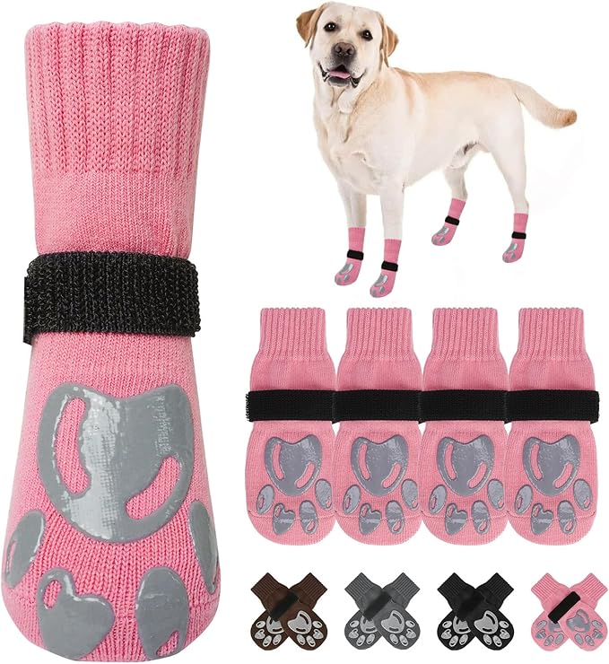 BEAUTYZOO Dog Socks, Non Slip Dog Socks to Prevent Licking Paws -Dog Shoes for Hot/Cold Pavement, Dogs Boots & Paw Protectors, Doggie Booties for Hardwood Floors, Small Medium Large Senior Dogs