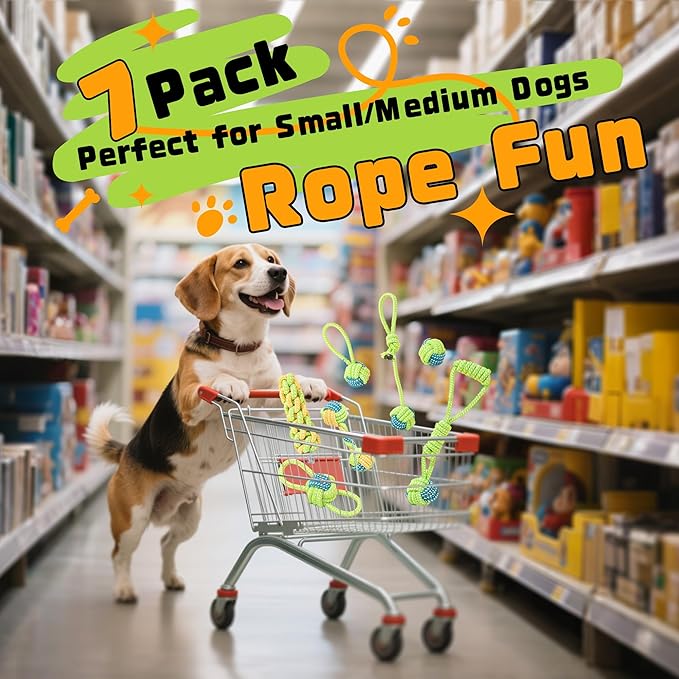 DSUMD 7 Pack Dog Rope Toys, Interactive Tough Chew Toys for Small and Medium Dogs, Clean Teeth and Relieve Boredom, Tug of War, Aggressive Chewers, Cotton Rope Knot Puppy Dental Toy