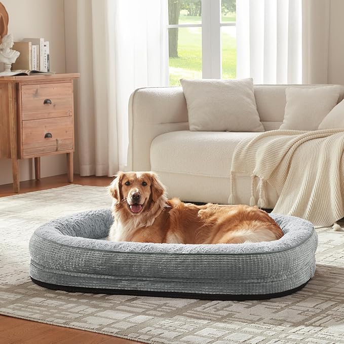 JOEJOY Orthopedic Dog Bed for Medium Dogs, Egg-Crate Memory Foam Pet Bed with Bolster Sides, Waterproof Lining, Removable Washable Cover & Non-Slip Bottom, Light Grey