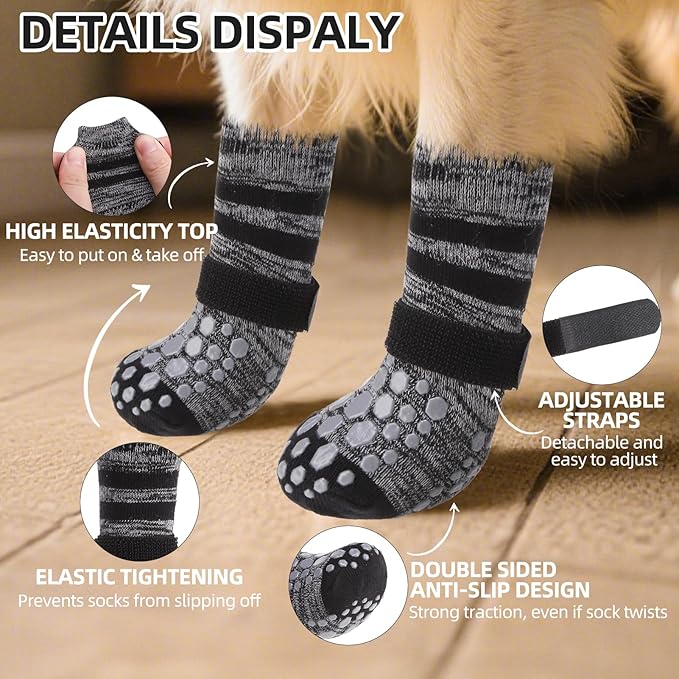 PUPTECK Non Slip Dog Socks to Prevent Licking for Hardwood Floors, Shoes for Hot Pavement Summer Small Medium Large Size Dogs Traction Control Booties Paw Protectors Boots Cold Winter