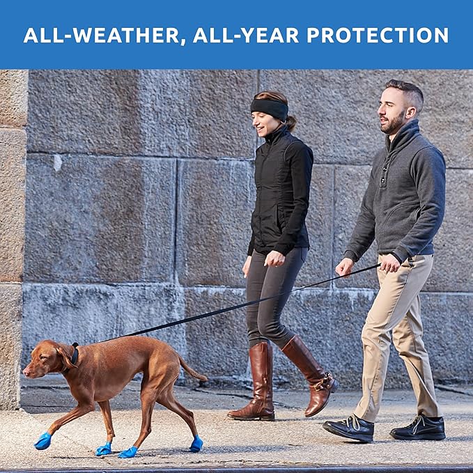 PawZ Rubber Dog Boots for Medium Paws - All-Weather Waterproof Dog Shoes, Anti-Slip Traction for Rain, Snow, Mud & Hot Pavement - Pull-On Dog Booties, Blue - Medium (2.5" - 3") - Pack of 24