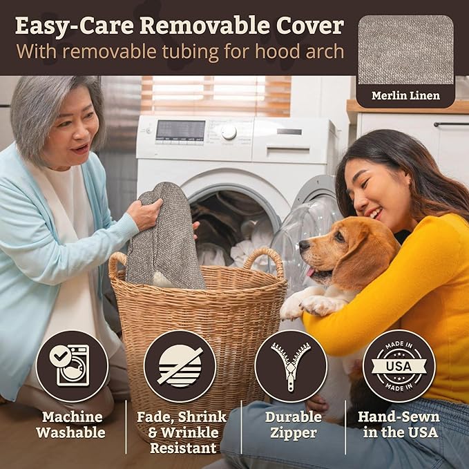Snoozer Cozy Cave Dog Bed - Indoor Dog Bed with Cover Cave, Covered Calming Burrow for Small & Medium Sized Pets with Blanket Attached, Enclosed, Removable Washable Cover - Large, Merlin Linen