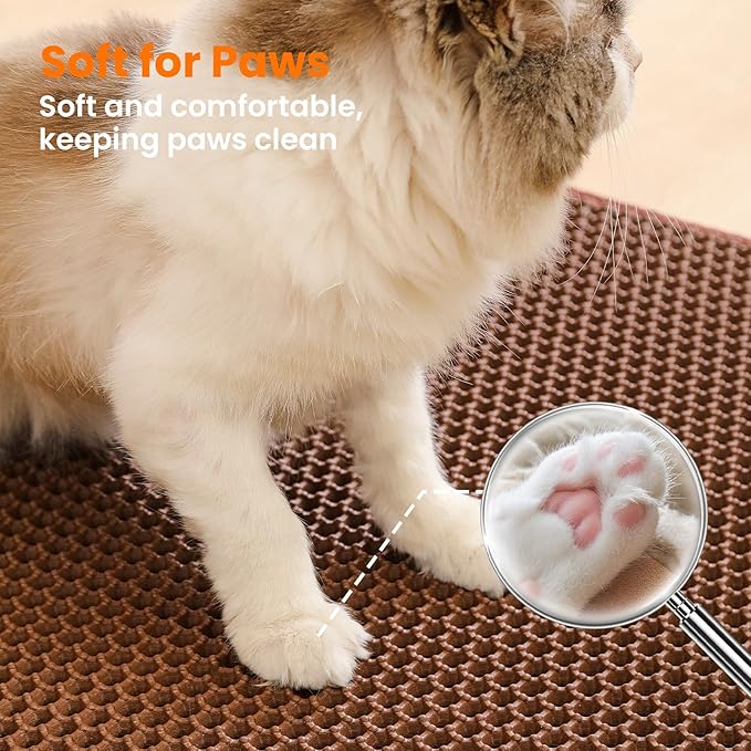 Small Cat Litter Mat, 20x14’’ Double Layer Honeycomb Cat Litter Box Mat, Non Slip Waterproof Urine Proof Litter Trapping Mat for Floor, Kitty Litter Pad, Indoor Pet Supplies, Brown