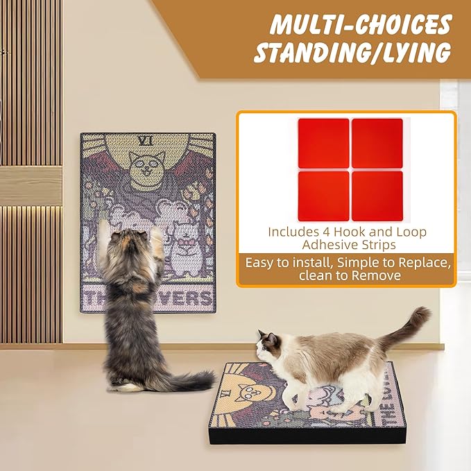 Tarot Cat Scratch Pad – Cardboard Cat Scratcher for Indoor Cats, Wall-Mount or Floor Use Cat Mat, Durable Scratching Post Alternative, Protects Furniture, Water-Based Ink 16×12×1.5 inch (The Lover)