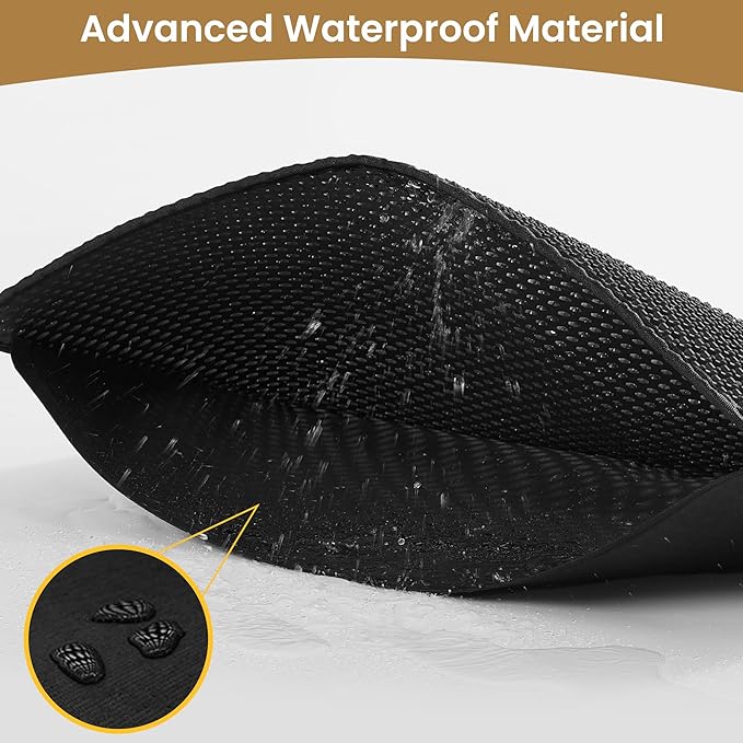 Cat Litter Mat 24x18 Inches, Honeycomb Double Layer Traps Litter & Waterproof Leatherette Bottom Prevents Urine Leaks, Durable & Easy Clean Pet Floor Protector for Cat Litter Box Area（Black）