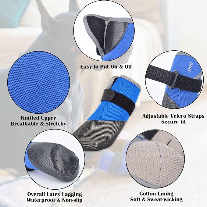 SJJH Dog Shoes Lightweight Dog Boots-Breathable Knitted Paw Protector with Adjustable Strap for Hot Pavement, Rain Walking, Hardwood Floors Anti Slip Reduce Noise, Prevent Licking Paws(Blue,L)