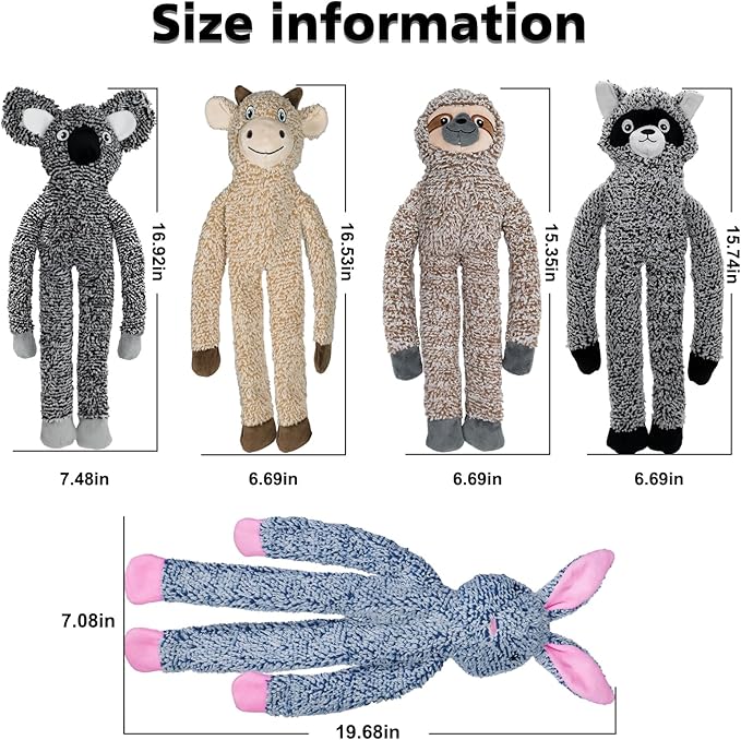 BUYPOW Raccoon No Stuffing Dog Toys for Large Dogs, Squeaky Crinkle Interactive Dog Animals, Plush Teething Toys to Keep Them Busy, Cute Funny Dogs Gifts for Small Medium Large Breed