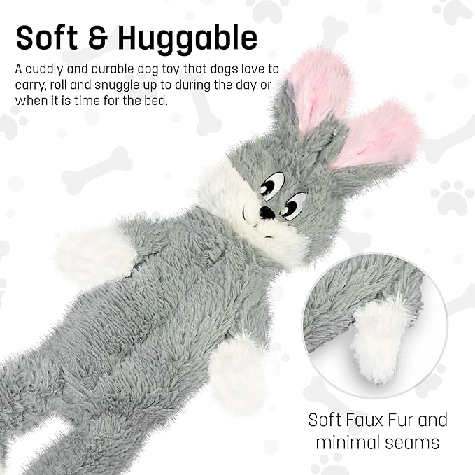 FGA MARKETPLACE Grey Rabbit Dog Toy Flat NO Stuffing NO Squeak, Funny Style Will Entertain Your Pet for Hours, Recommended for Small and Medium Dog 21 INCH Long