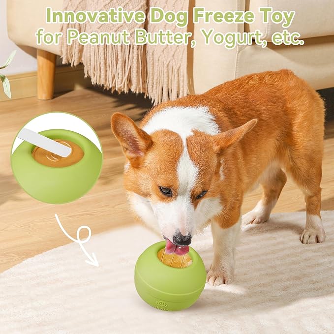 Long-Lasting Interactive Dog Lick Toy, Stuffable Dog Enrichment to Keep Dogs Busy, Wobbly Treat Dispensing Freezable Chew Toys, Food-Grade Safe (Green,S)