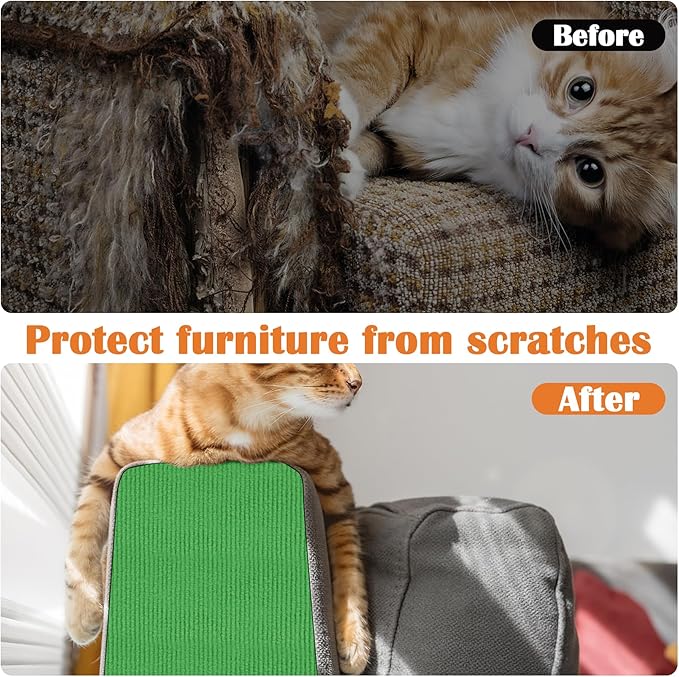 Cat Scratch Furniture Protector - 138" x 15.8" Trimmable Self-Adhesive Cats Claws Scratch Pads, DIY Cat Climbing Couch Protector for Scratch Post Cat Tree Replacement Indoor (Green)