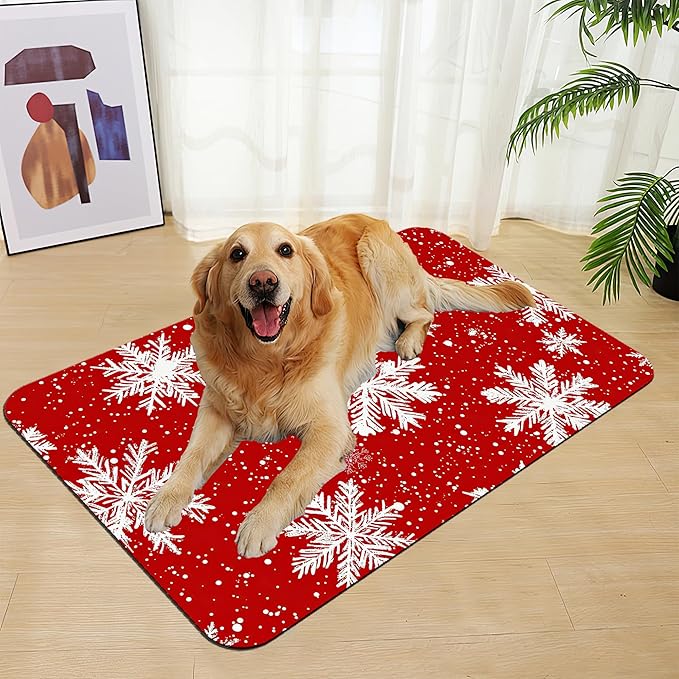 Chirtsmas Snow Flower Pet Food Mat for Cats and Dogs–Absorbent Quick Dry Feeding Placemat, Non Slip Rubber Base, Waterproof Bowl Mat for Indoor Use, Pet Supplies 12"x20"