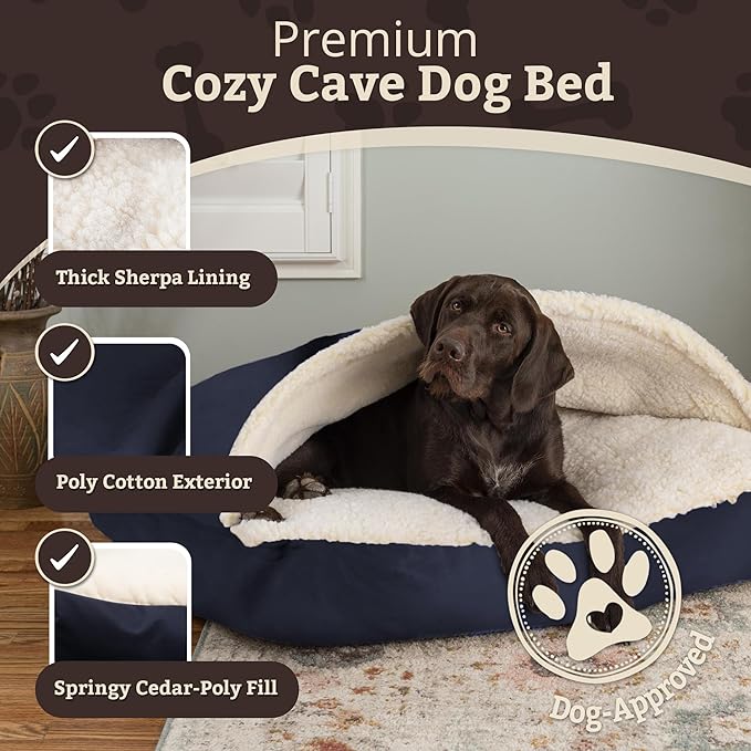 Snoozer Pet Products Rectangle Cozy Cave Dog Bed, Medium, Navy