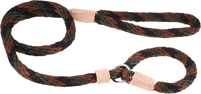 Alvalley Nylon Dog Training Leash with Stopper - Adjustable Nylon Rope Comes with Braided Leather at Ends - Tagua Bead Stopper Slip Lead - Suitable for Walking, and Training