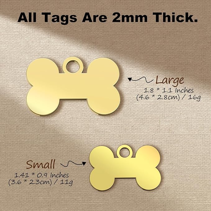 Custom Pet ID Tag - Laser Engraved Both Sides, Polished Stainless Steel, Smooth-Edged Bone Shape.