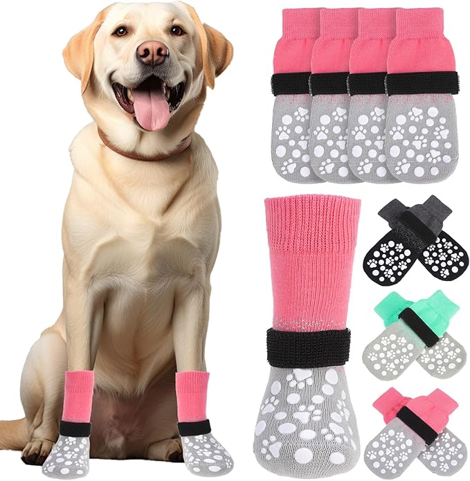 BINGPET Dog Socks to Prevent Licking Paws with Grippers for Hardwood Floors Anti Slip, Winter Warm Pet Shoes Booties, Extra-Thick Grip Dog Boots & Paw Protectors for Small Medium Large Senior Dogs, XL