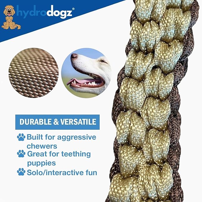 Hydrodogz Zoo Pals Rope Animal Toy for Small Medium and Large Dogs, Interactive Puppy Teething Durable Thick Chew Toys for Aggressive Chewers (Hippo)