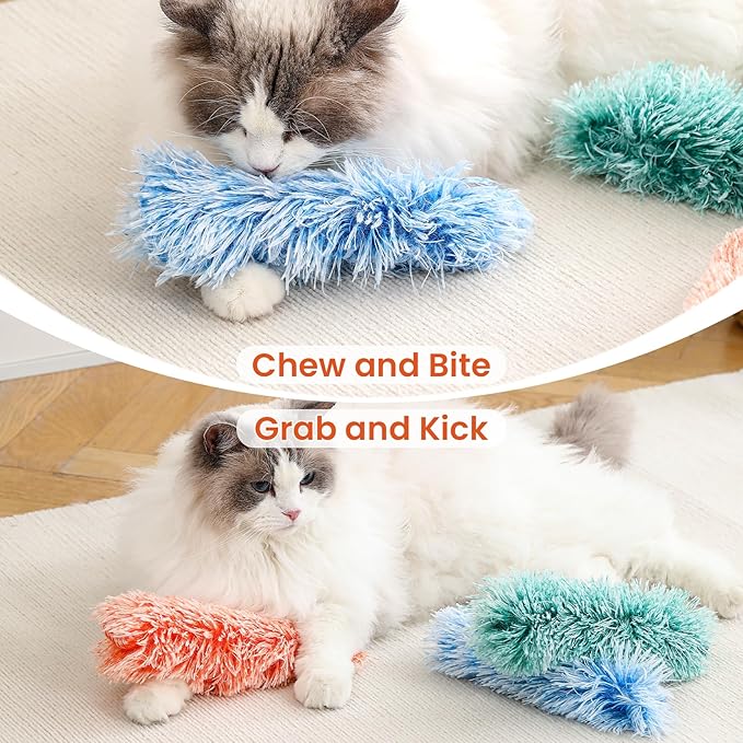 Petinstinct 3 Pack Cat Pillow Toys with Catnip, Soft Plush Crinkle Cat Kicker Toys, Interactive Indoor Kitten Chew Toys for Kitty Exercise, Catnip Toys, Promotes Self Play