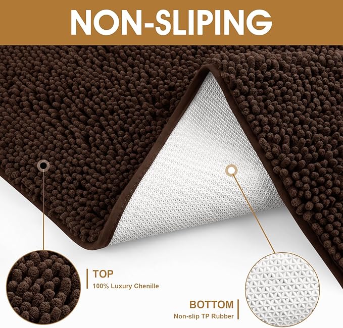 Extra Large Dog Door Mats for Muddy Paws, 60" x 36" Chenille Absorbent Mud Mat for Dogs, Non Slip Heavy Dog Rugs For Muddy Paws, Soft Indoor Door Mat for Entryway, Mud Paw, Inside Floor, Brown