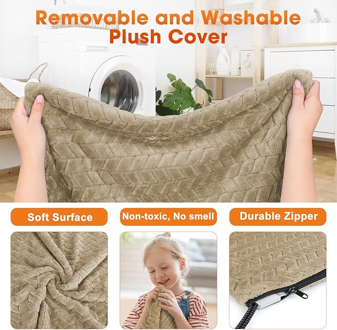 GASUR Heated Cat Bed, Waterproof Cat Heating Pad Indoor w/Timer, Temp Adjustable Pet Heating Pads for Cats Dogs, Auto Power-Off, Cats Warming Bed w/Remove Washable Cover, Anti-Chew,28''x20'',Medium
