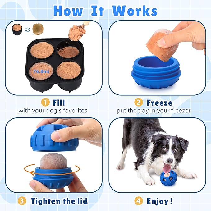 Dog Enrichment Toys to Keep Them Busy-Interactive Dog Toys for Large Dogs-Freeze Treat Dispensing,Natural Rubber,Dishwasher Safe,Navy,M