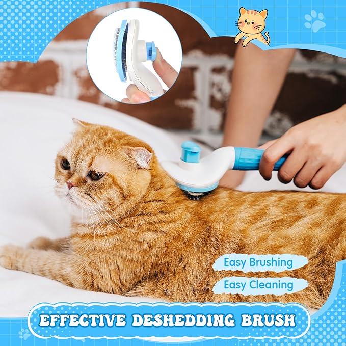 Cats Grooming Kit - 10 Pcs Pet Self Cleaning Kit for Indoor Long Hair Cats Include Brush Bath Brush Needle Comb Toothbrush Nail Clipper Nail Trimmer for Shedding Supplies