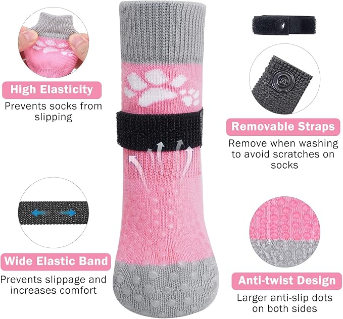SCENEREAL Anti Slip Dog Sock to Prevent Licking Paws for Hardwood Floors, Boots & Paw Protector Shoes for Hot/Cold Pavement with Grippers, Double Sides Grips for Small Medium Large Senior Dogs, M