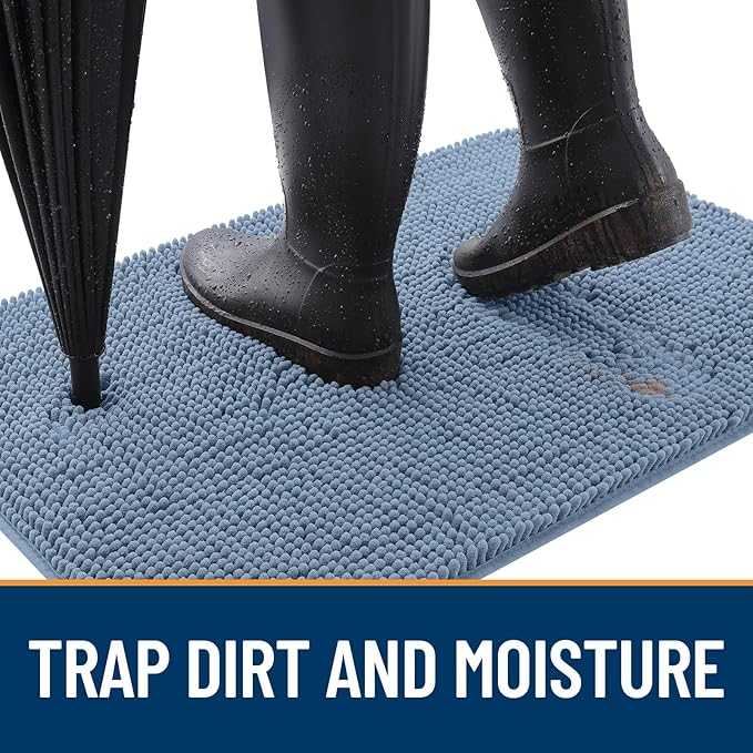 OLANLY Dog Door Mat for Muddy Paws 48x30, Absorbs Moisture and Dirt, Absorbent Non-Slip Washable Doormat, Quick Dry Chenille Mud Mat for Dogs, Entry Indoor Entryway Carpet for Inside Floor, Airy Blue