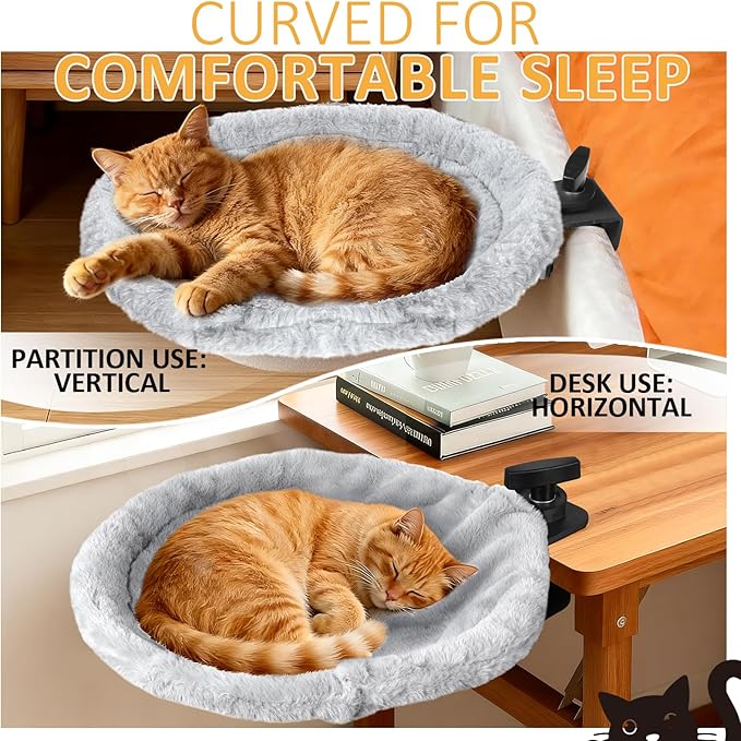 Topmart Cat Desk Bed with 360° Rotating, Cat Hammock for Desk with 2 Washable Pads, Easy to Install, Kittens Bed for Desk Attachment for Home Office,Up to 45LBS, Grey & Black