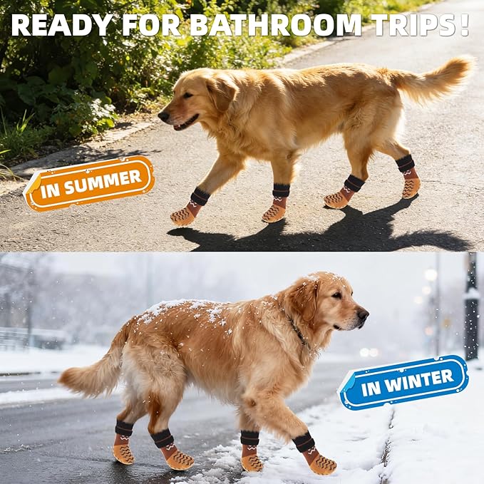 Anti Slip Dog Socks to Prevent Licking Paws, Dog Shoes for Cold/Hot Pavement, Winter Pet Booties for Small Medium Large Senior Dogs, Boots & Paw Protectors for Hardwood Floors Traction Control