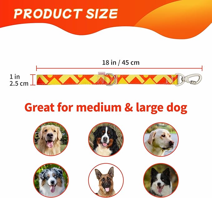 Short Dog Leash 18 Inches, Strong Traffic Leash with Padded Handle, Heavy Duty Dog Leashes with Carabiner Clip for Large and Medium Dogs Control Safety Training (Orange)