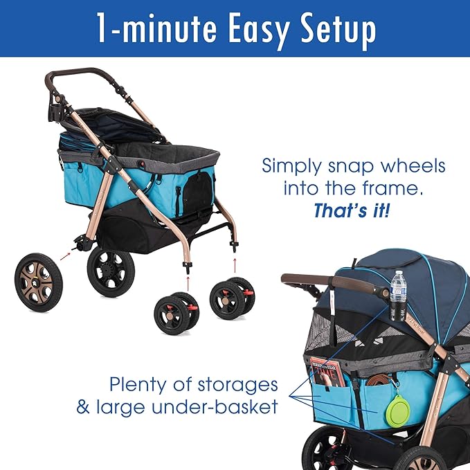 HPZ Pet Rover Titan-HD Premium Super-Sized Dog/Cat/Pet Stroller SUV Travel Carriage/w Access Ramp/100Lbs Capacity/Pumpless Rubber Wheels/Aluminum Frame for Small, Med, Large, XL Pets (Blue)