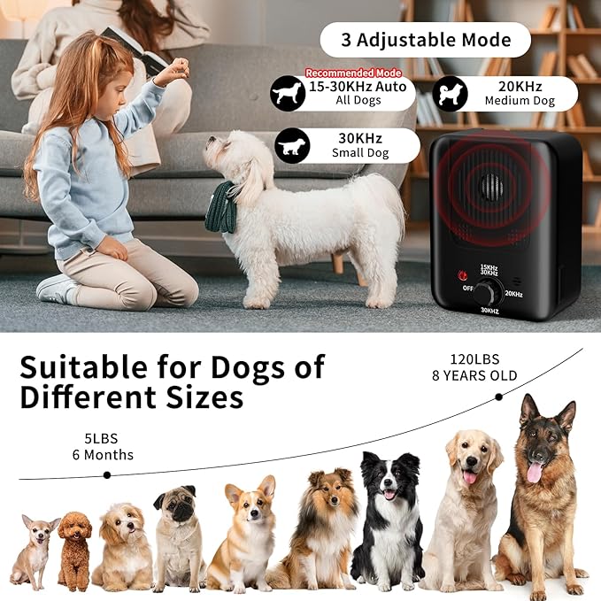 Anti Barking Device for Dogs - 50FT Dog Barking Deterrent Device - 3 Modes Ultrasonic Stop Dog Barking - Rechargeable Bark Stopper Indoor Outdoor Home Garden Automatic Bark Alarm Tool Dogs (Brown)
