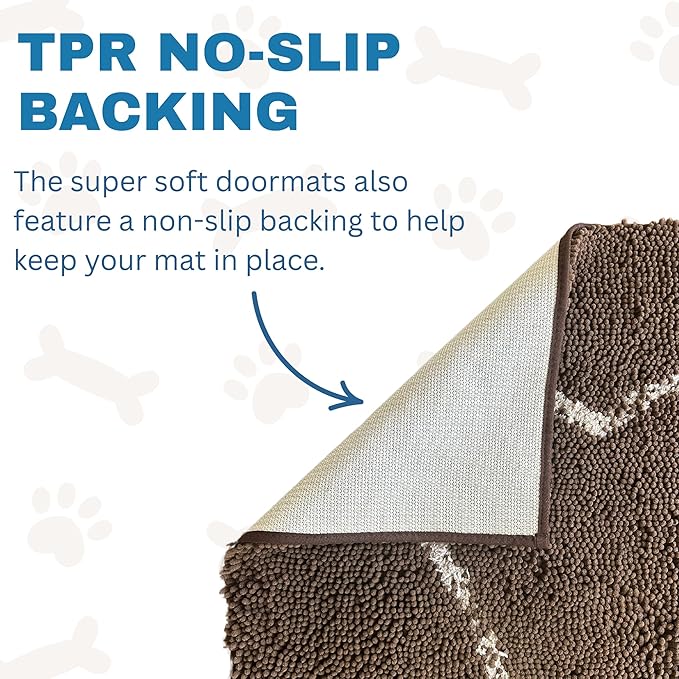 Soggy Doggy Doormat Plain Solid Color Design - Ultra Absorbent Microfiber Chenille Wet Dog Mat for Muddy Paws - Non-Slip and Machine Washable (Blue, Large 26” x 36”)